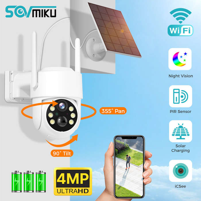 Sovmiku WTD714 4MP HD WiFi PTZ Camera Outdoor Wireless Solar Powered IP Camera Night Vision PIR Moti