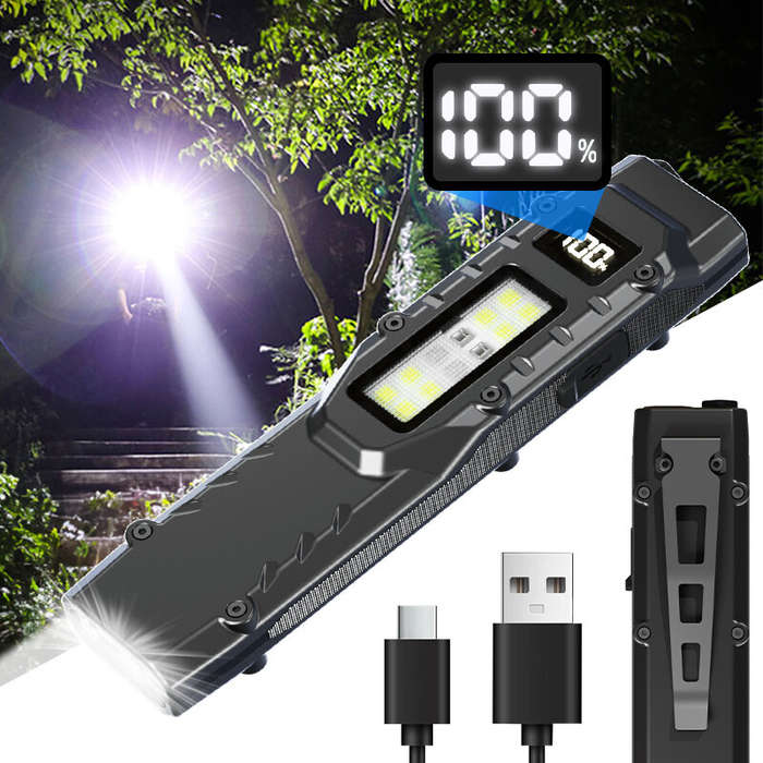 Black - Bikight DT007 1200LM Portable Tactical Flashlight With Side Floodlight Double Tail Swich Ult