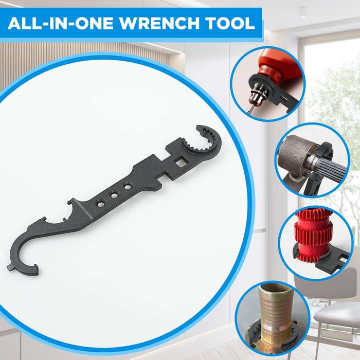 Black - Versatile Combination Wrench Multi-Function Spanner Premium Carbon Steel Construction Compac