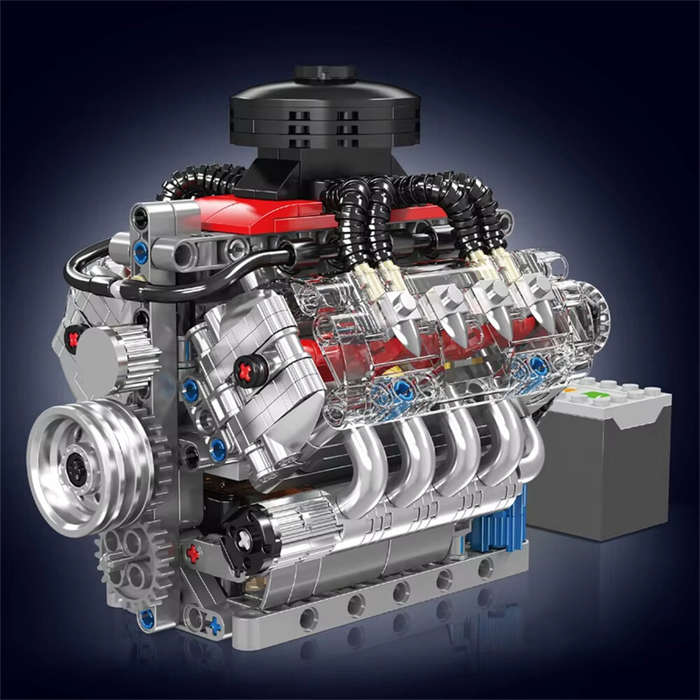 Silver - Mould King 10171 LSX454 Motorized V8 Engine Model DIY Assembly Kit Motorized Building Block