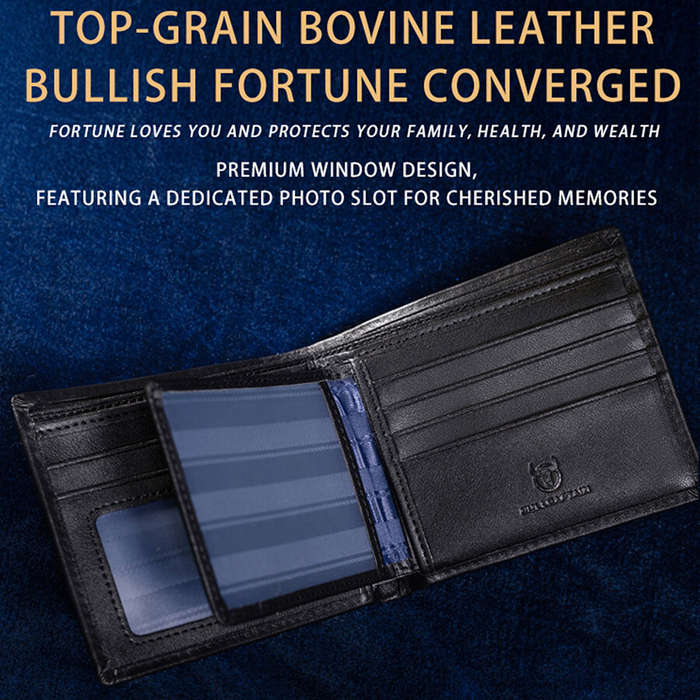 Black - BULLCAPTAIN Men's RFID Genuine Leather Billfold Wallet with Gift Box Business Casual Multi-C