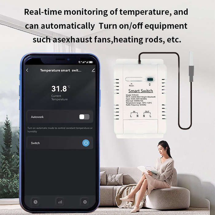 16A with 1M Temperature Cable - 16A Tuya Smart WiFi Temperature Switch Intelligent Energy Circuit Br