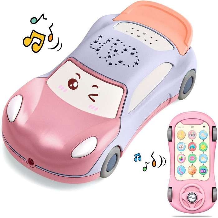 LANDZO Early Education Musical Cell Phone Toy Car Shape Star Projector Night Light Kids Play & Learn