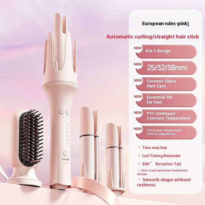 EU Plug - 4 In 1 Automatic Curling Iron Egg Roll 3 Levels Heating Adjustable 38mm One-Button Big Wav