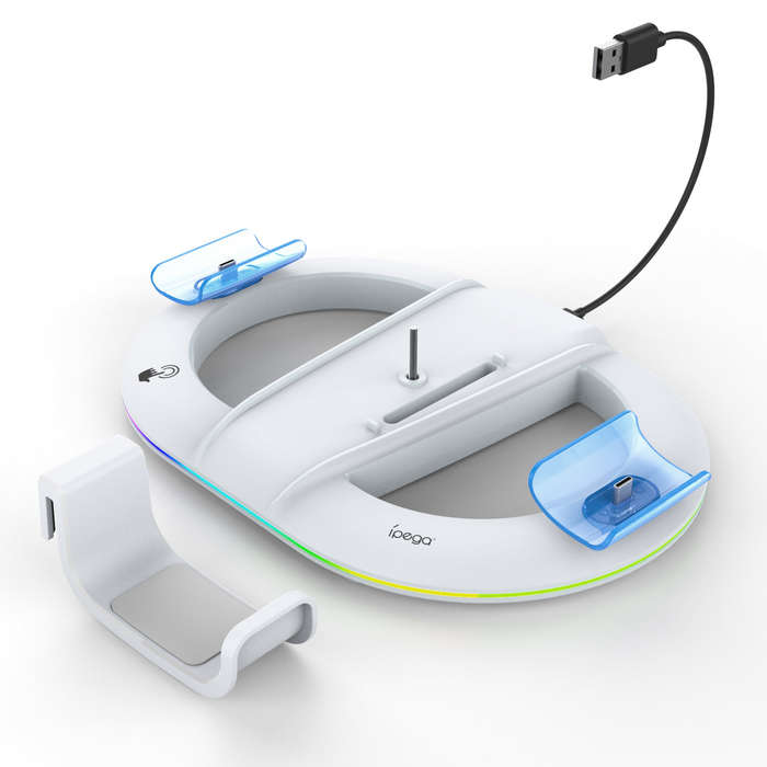 White - for PS5 Slim Vertical Stand with RGB LED Lighting and PS5 Slim Controller Quick Charger for