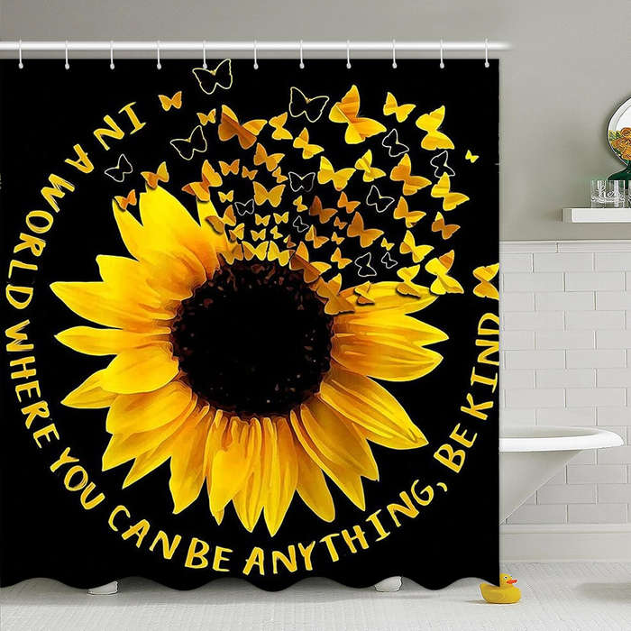 4PCS Sunflower Printing Waterproof Shwoer Curtain Set Anti-slip Dustproof Bath Toilet Seat Cover Lid