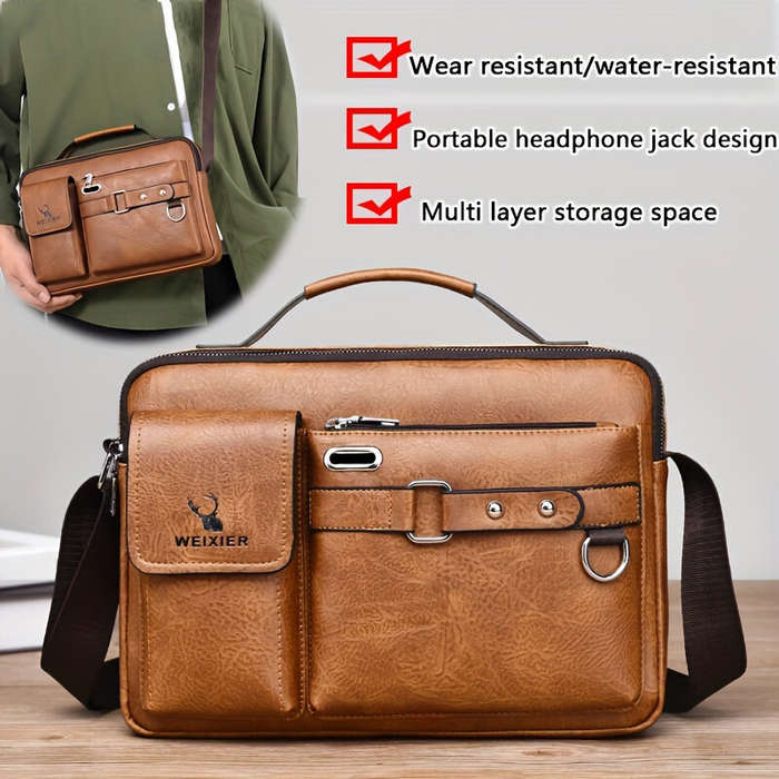Black - WEIXIER Men's PU Material Crossbody Bag Men's Business Briefcase Bag Portable Single Shoulde
