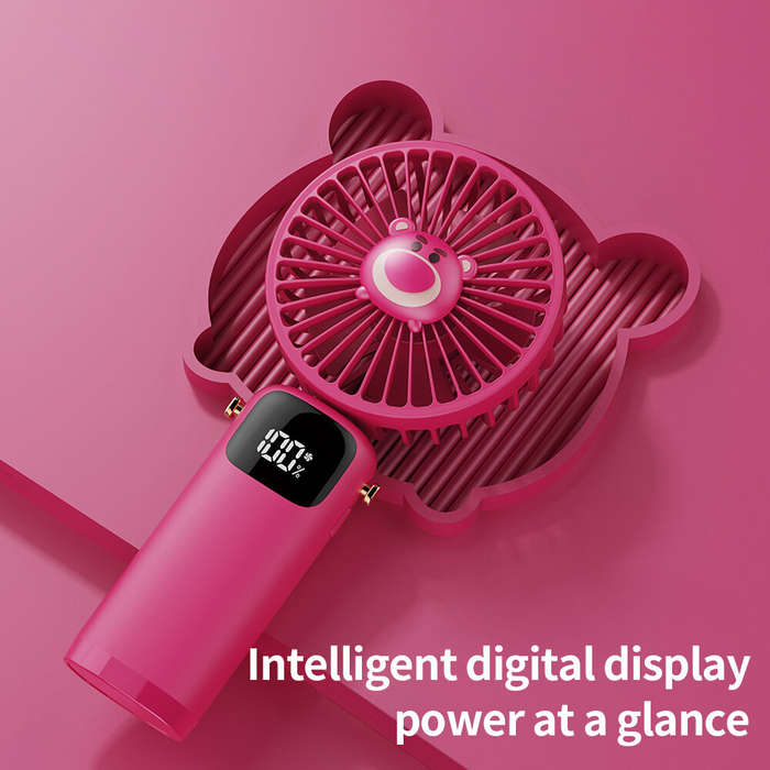Green - USB Mini Silent Handheld Folding Fan Digital Display 6 Speed Of Wind With Portable Stand Sma