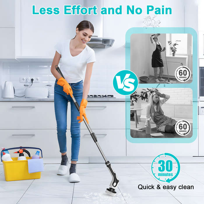Black - Multifunctional Electric Cleaning Brush Voice Handheld Brush Automatic Rotating Telescopic P
