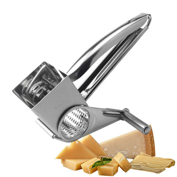 Silver - 4 PCS Handheld Stainless Steel Rotary Cheese Grater Kitchen Tool Garlic Carrot Cutter Slice