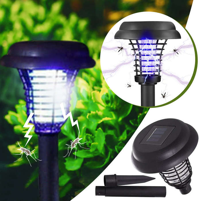 Black - Elfeland Solar Powered Mosquito Killer Lawn Light Outdoor Zapper IP65 Waterproof UV Attracti