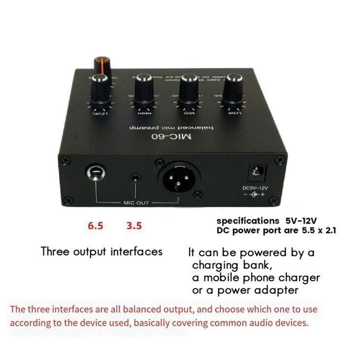 #C - MIC-60 Balanced Mic Preamplifier Condenser Moving Coil Microphone Amplifier 48V Phantom Power 6