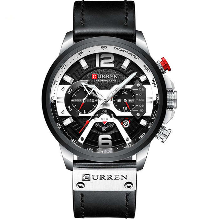 Black+Gold - CURREN Chronograph Men Watch Casual Sports Fashion Calendar Analog Genuine Leather Wris