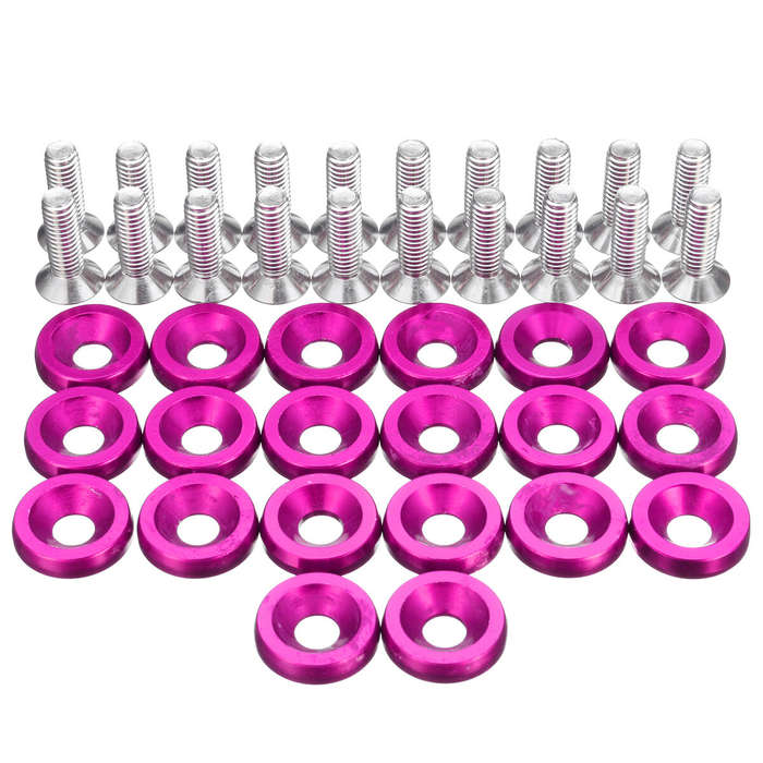Blue - 20pcs CNC Aluminum Bumper Fender Washer Bolt Engine Bay Dress Up Kit M6x15mm
