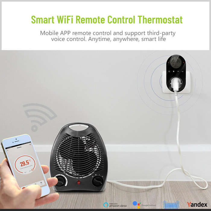 US Plug - Smart WiFi Thermostat Temperature Controller Plug-in Electric Heater LCD Wireless High Fre