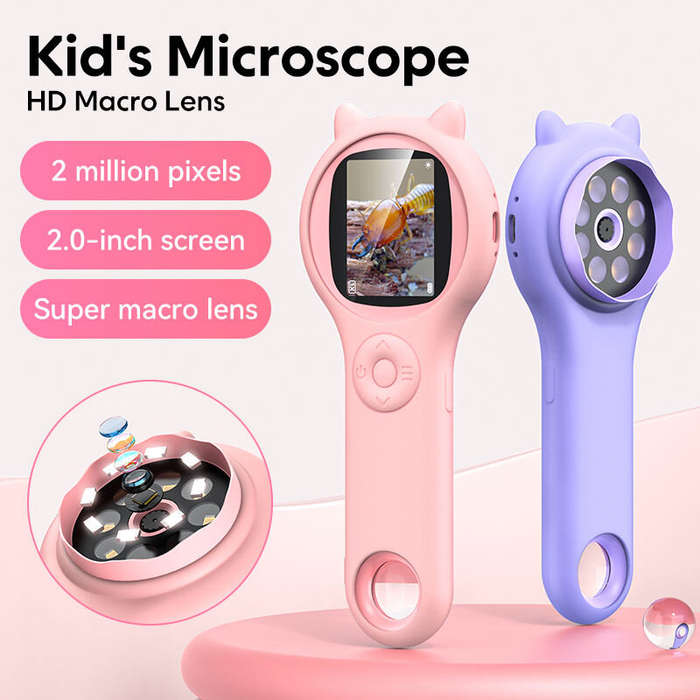 Pink - 600mAh 500X Children's HD IPS Microscope Plant Specimen Magnifier Portable Microscope for Chi