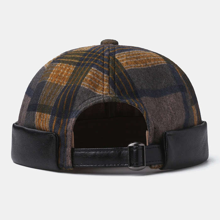 Collrown Unisex Patchwork Color Plaids Pattern Casual Retro Brimless Beanie Landlord Hat Skull Hat