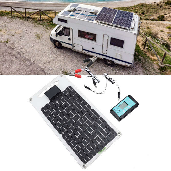 White - 20W Monocrystalline Solar Panel Dual Output 12V 24V Voltage Stabilization IP68 Waterproof US