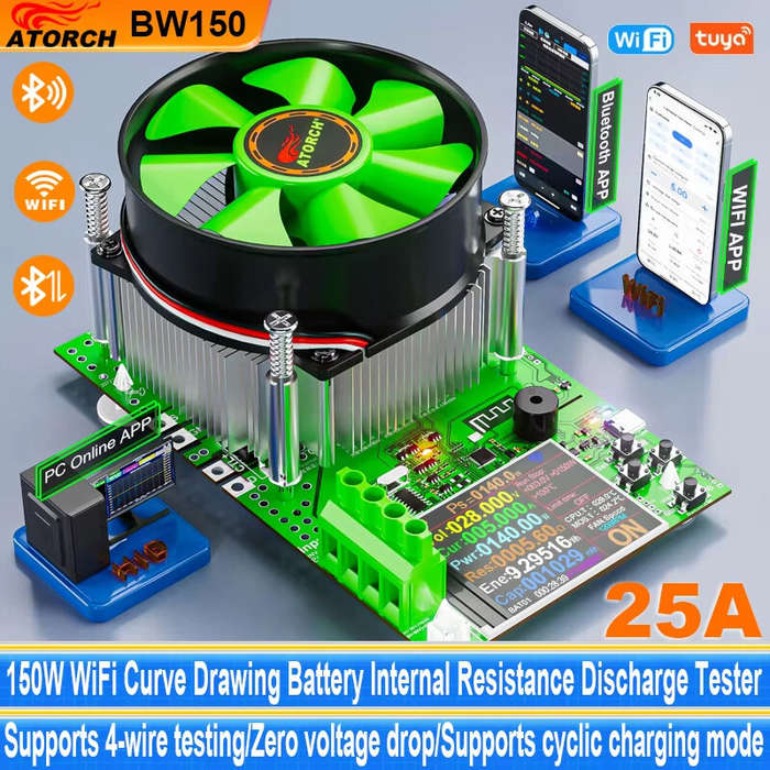 Black - BW150 WiFi Tuya App 150W 25A 4-Wires Battery Capacity Tester Meter Battery Electronic Load C
