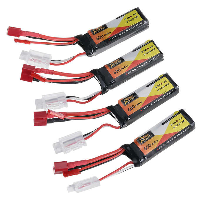 4pcs - 4PCS ZOP Power 7.4V 600mAh 60C 2S LiPo Battery JST + T Plug with B3 Charger XT30 Adapter Cabl