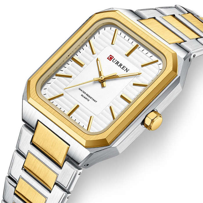 White+Gold - CURREN Fashion Rectangular Business Watches for Men Waterproof Luminous Hands Stainless
