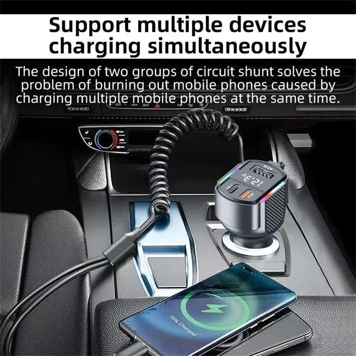 Black - High Speed Car Charger 2 in 1 Retractable USB Cable PD 30W with 3 Ports for Efficient Phone