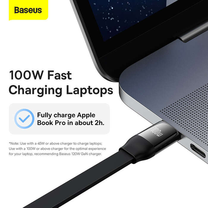 Black 100W - Baseus Bright Mirror Series II 100W Type-C to Micro/iP/Type-C Retractable Cable Fast Ch