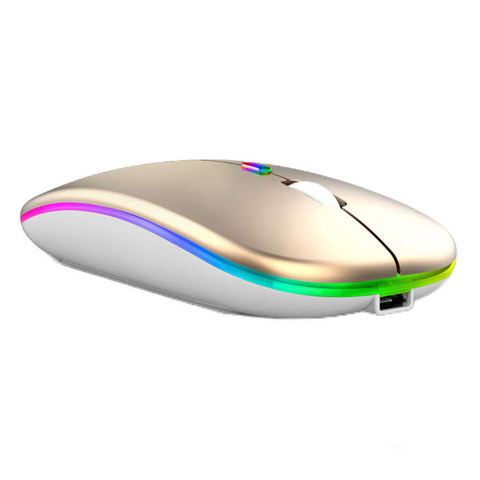 Gold - Dual Mode BT3.0/5.2 2.4G Wireless Mouse Adjustable 800-1600DPI Rechargeable LED Light Silent