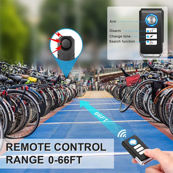 Black - Bicycle Alarm 113dB Anti-Theft Wireless Vibration Remote Control Bike Motorbike Alarms Home