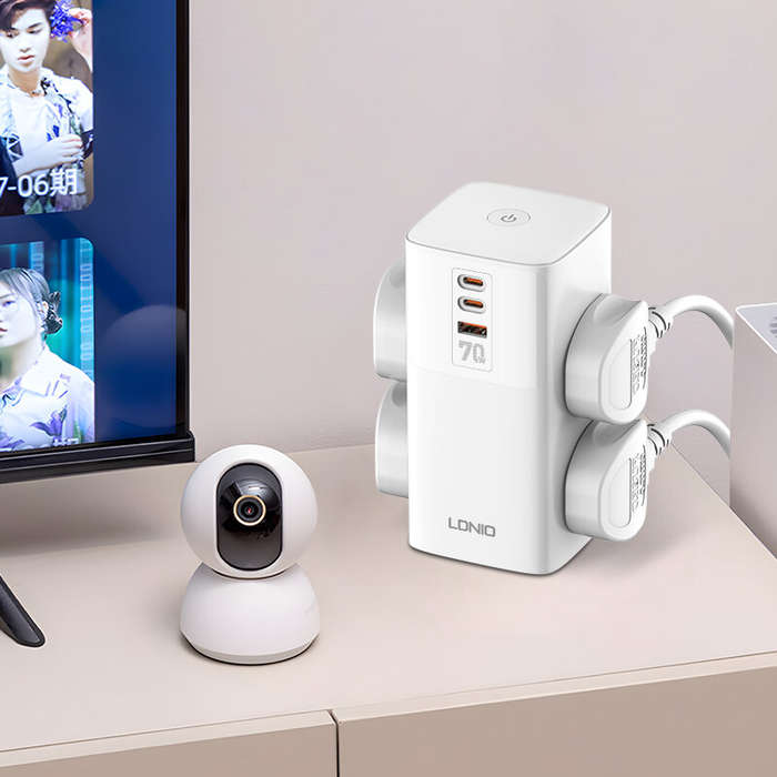 EU Plug - LDNIO 7 in 1 2500W Tower Extension Power Socket 70W Charging Station USB Power Strip with