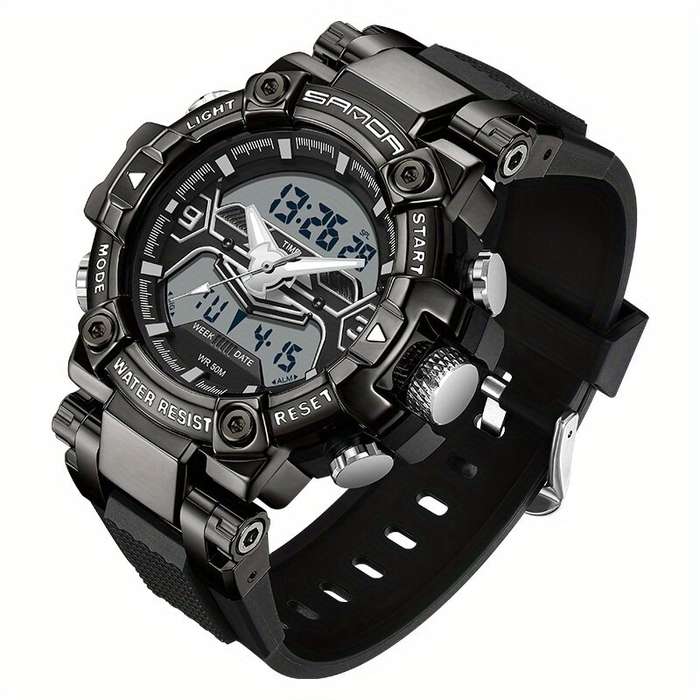 Black white - SANDA Men's Sport Digital Watches Multifunctional Luminous Wrist Watch Waterproof Shoc