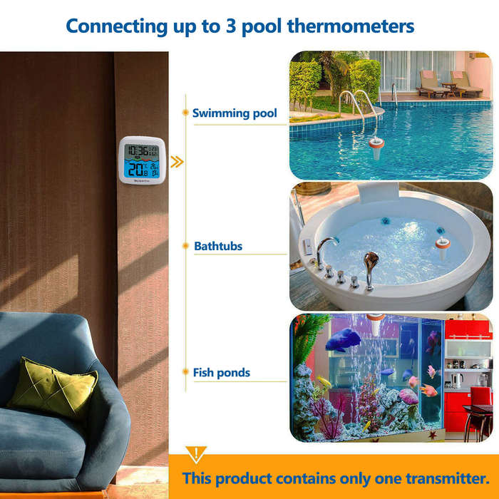 White - Wireless Pool Thermometer Floating 200ft Range Digital Indoor Outdoor Temperature Humidity M