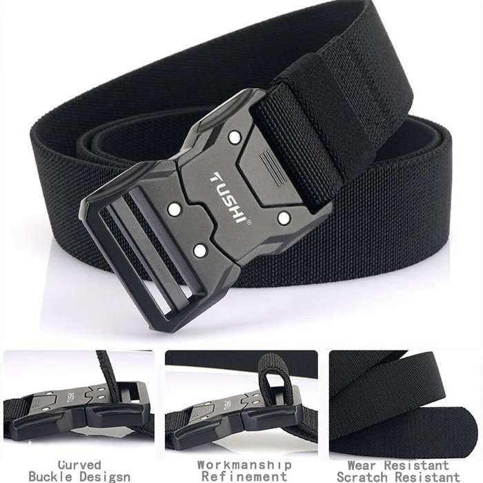 Black - TUSHI 125cm Quick Release Tactical Belt Men Metal Buckle Nylon Elastic Girdle for Military T