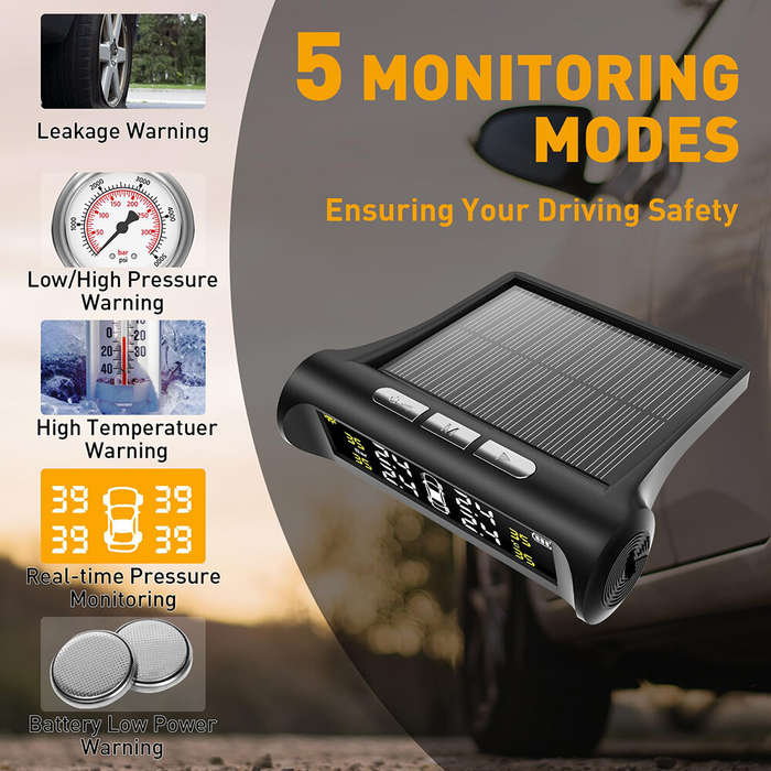 1 - Tire Pressure Monitoring System Solar Powered TPMS for RV and Trailers TPMS with LCD Display 4 S