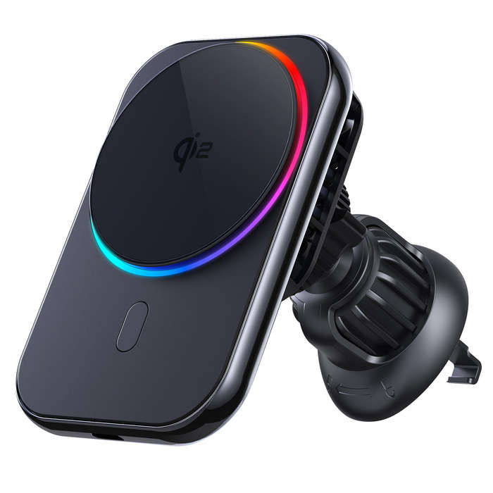 Black - Bakeey Qi2 Magnetic Wireless Car Charger LED Light Holder Mount Magnet Fast Charging Station