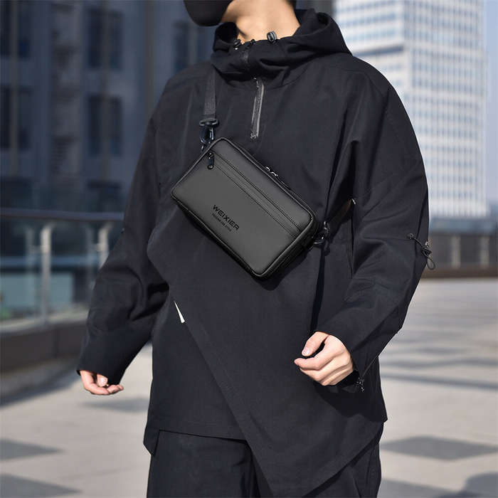 Black - WEIXIER Mens Simple Fashion Mini Crossbody Bag Large Capacity Waterproof Wear-resistant Zipp