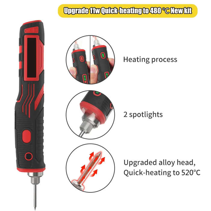Red - Cordless Soldering Iron LD006A 1800mAh Rechargeable Tool Adjustable Temperature 200-480C Porta