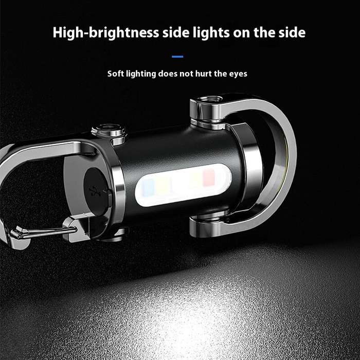 Black - Multifunctional Mini LED Keychain Flashlight with UV Light USB Rechargeable Waterproof LED K
