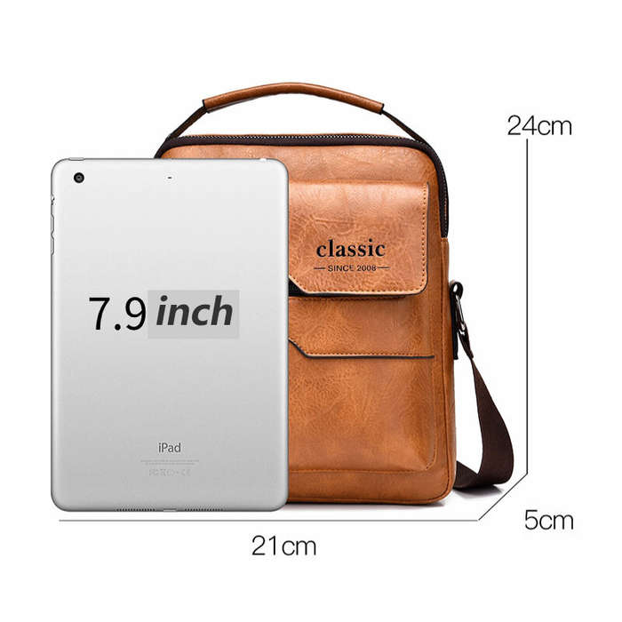 Black - Men's Fashion PU Leather Shoulder Bag, Large Capacity Retro Business Crossbody Bag For Men H
