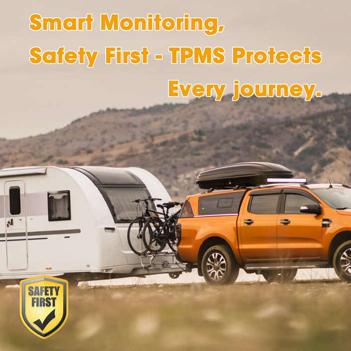1 - Tire Pressure Monitoring System Solar Powered TPMS for RV and Trailers TPMS with LCD Display 4 S
