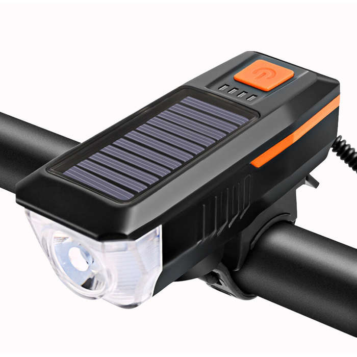 Blue - Bicycle Light Solar USB Rechargeable Bike Headlight Taillight Set MTB Bike Front Light Horn C