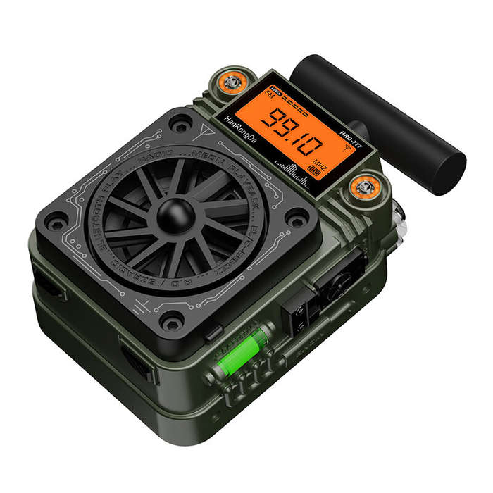 Army Green - HanRongDa HRD-777 Multiband Radio bluetooth AM FM SW WB 6 EQ Modes TF Card MP3 Player T