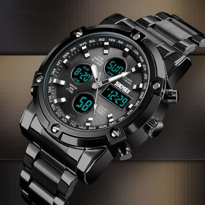 Black - SKMEI Men's Sport Digital Watches Fashion Stopwatch Dual Display Watch 3 Time Countdown Wris