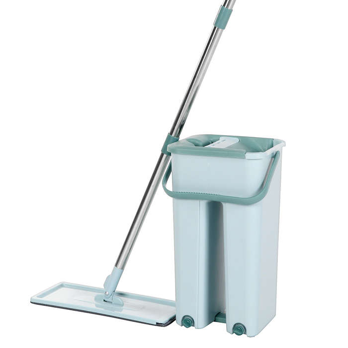 Green - 360 Rotation Spin Flat Mop Bucket Set Auto Rebound Hand-free Floor Cleaning