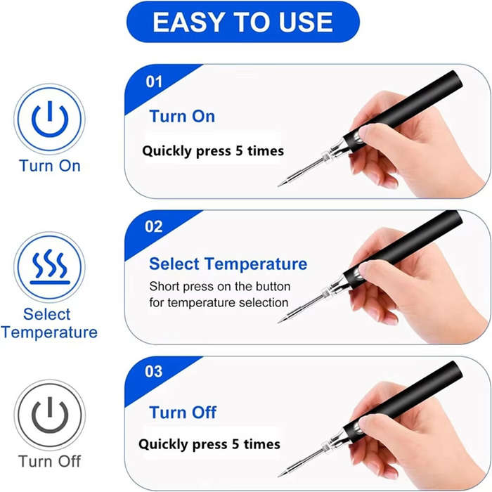 Black - Mini USB Wireless Portable Soldering Iron Kit Rechargeable 8W USB-C Adjustable Temperature 3