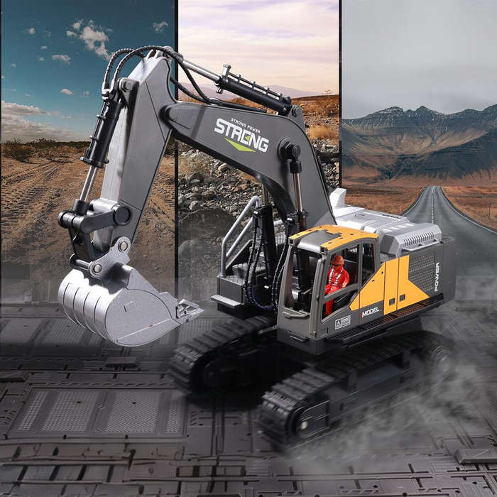 Yellow - HJ Models 689-714A 1/16 2.4G 16CH RC Car Excavator Engineering Vehicles Alloy Bucket Diggin