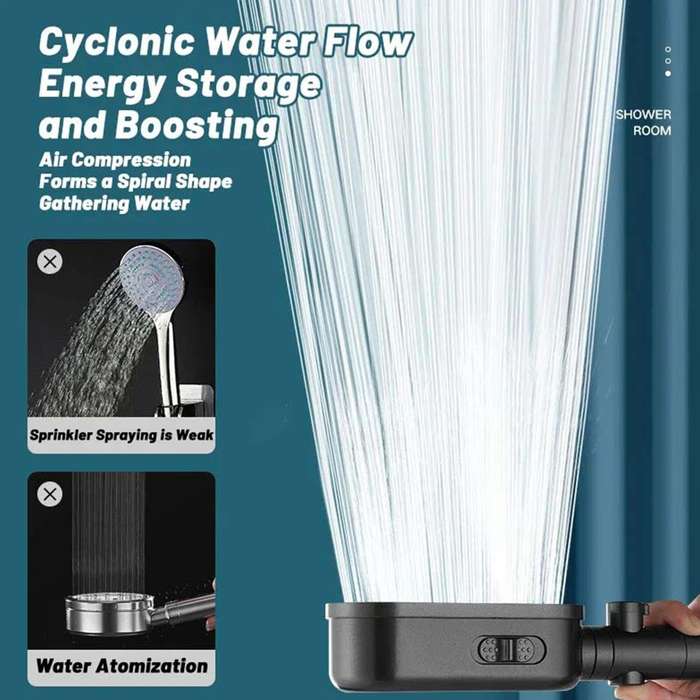 Black - Boosted Pressure Shower Head with Filter Shower No-drill Base 1.5m Hose Pressurized Shower P