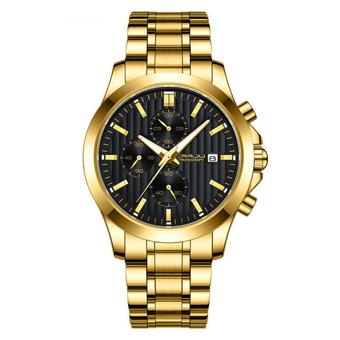 Silver - CRRJU Men's Business Watch, Solid Stainless Steel Multi-function Chronograph Waterproof Wat