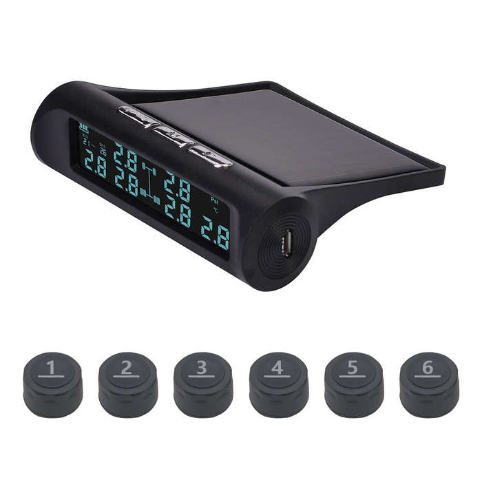 Solar Power Wireless Tire Pressure Monitoring System 6-Wheel External TPMS Tire Detector for Truck B