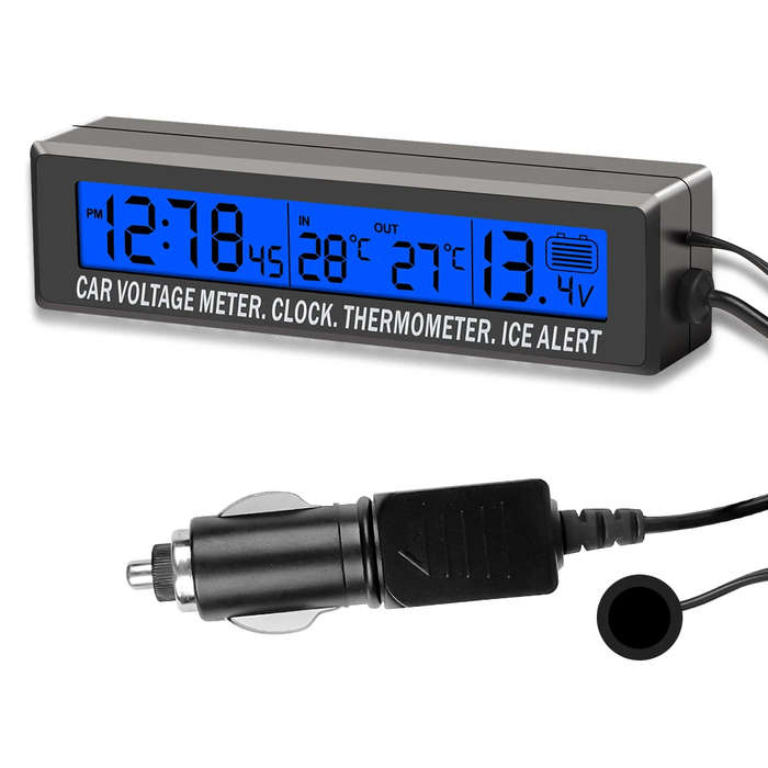 Blue - 4 In 1 Clock Calendar Thermometer Car Multi-Function Color Screen Voltage With LCD Time Date